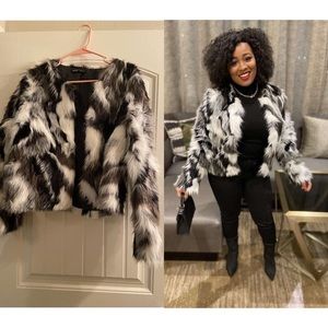 White & black fur coat